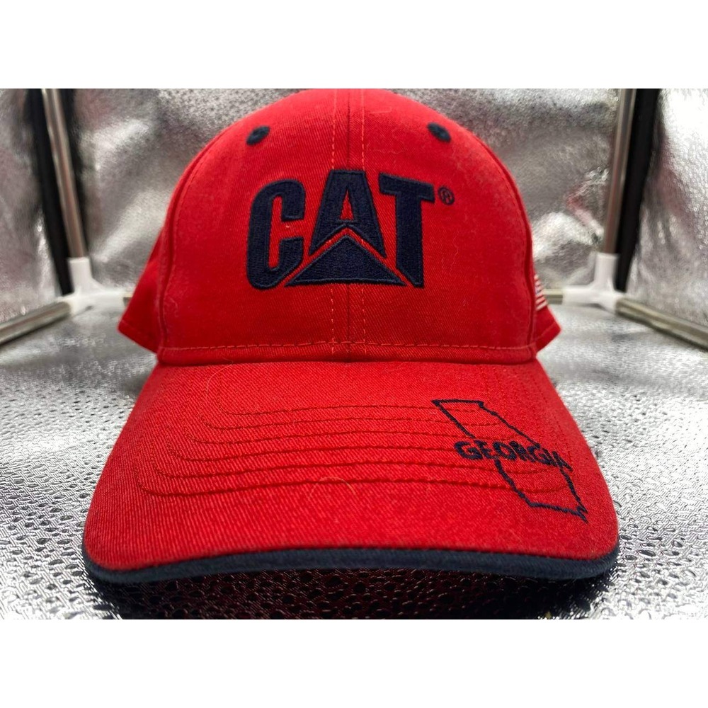 Caterpillar CAT Baseball Cap Mens OSFA‎ Red Georgia State USA Flag Hook and Loop
